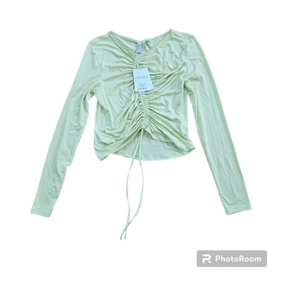 Others Stories Crop Top Long Sleeve Lace-up  Green Blouse Size M - Picture 1 of 7